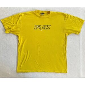Vintage Y2K Fox Racing Men XL T-Shirt Yellow Short Sleeve Logo Graphic Motocross